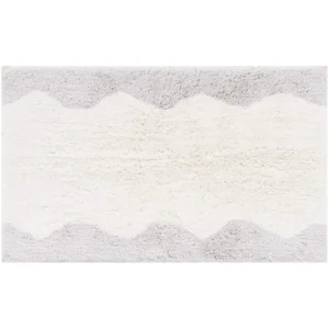 Bath Mat Cloud Color with Scalloped Light Gray Edges | Handmade Cotton with Memory Foam Comfort