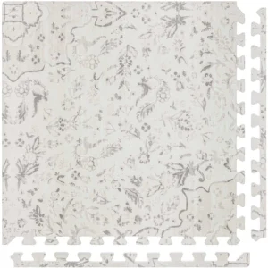 Play Mat Hand-Illustrated Floral Design in Taupe and Cream | Soft EVA Foam for Safe Play