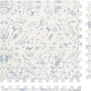 Play Mat Hand-Illustrated Floral Design in Delft Blue | Soft EVA Foam for Safe Play